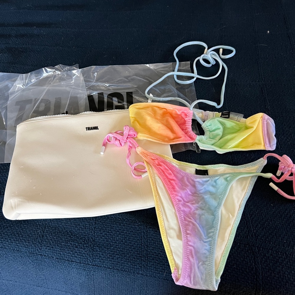 triangl swimwear Aster Rainbow Bikini Set with Pouch. Bottoms & top are both XS
